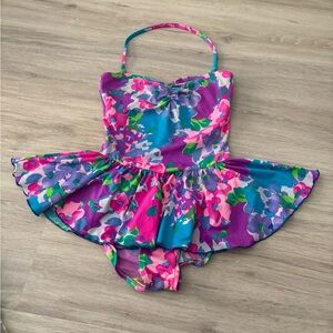 Floral One-Piece Swimsuit with Skirt